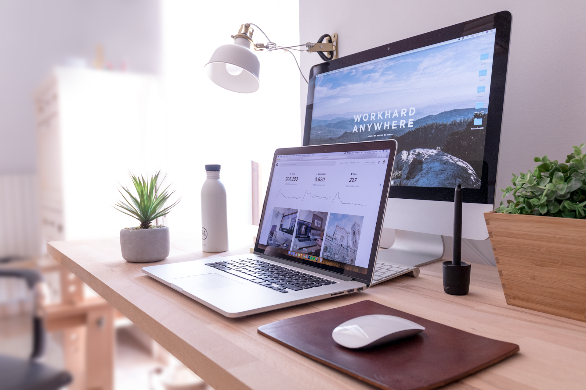 Laptop and Additional Computer Screen with desk